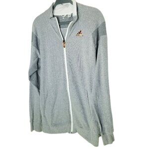 Adidas Men's L Gray & White Full Zip Jacket With Gold‎ Logo Stretchy Lightweight